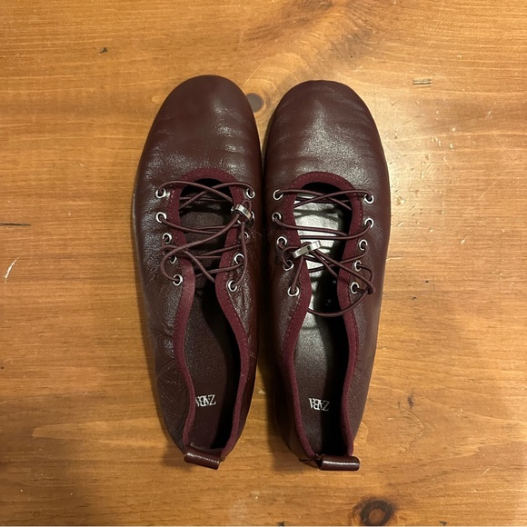 Zara burgundy LEATHER LACE-UP BALLET FLATS - Picture 10 of 10